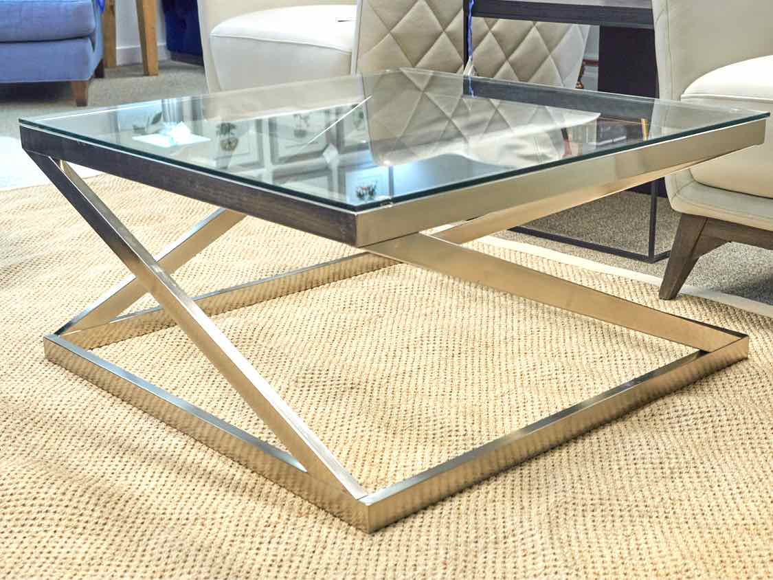 Silver And Glass Square Cocktail Table