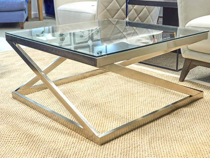 Silver And Glass Square Cocktail Table