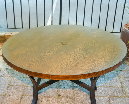 Metal Round Faux Wood Top Outdoor Dining Set