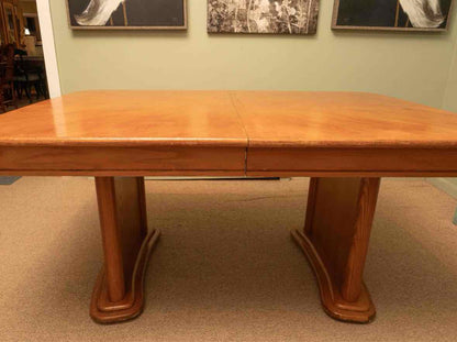 Elm Veneer Double Pedestal Dining Table Includes 18" Leaf