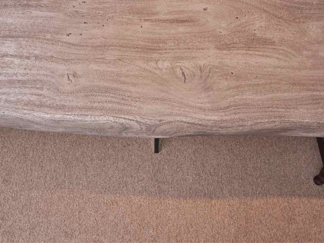 Live Edge Style Composite  Driftwood Finish Glass Base Dining Table