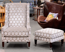 Geometric Patterned Sloped Arm Chair and Matching Ottoman
