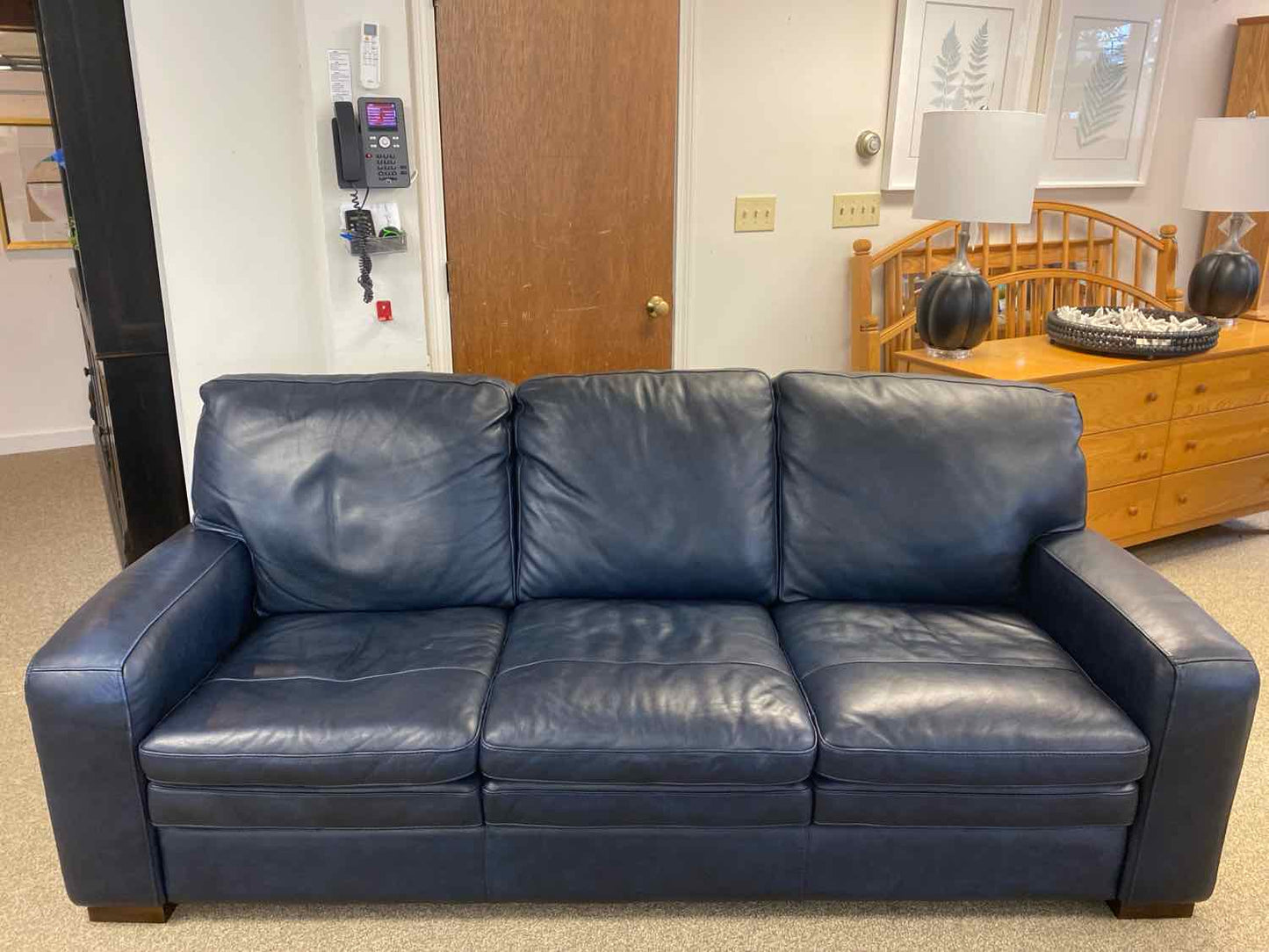 Caruso Top Grain Leather Sofa in Navy