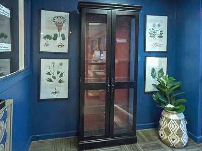 Howard Miller Black Lighted Two Door Display Cabinet with Red Rub Through