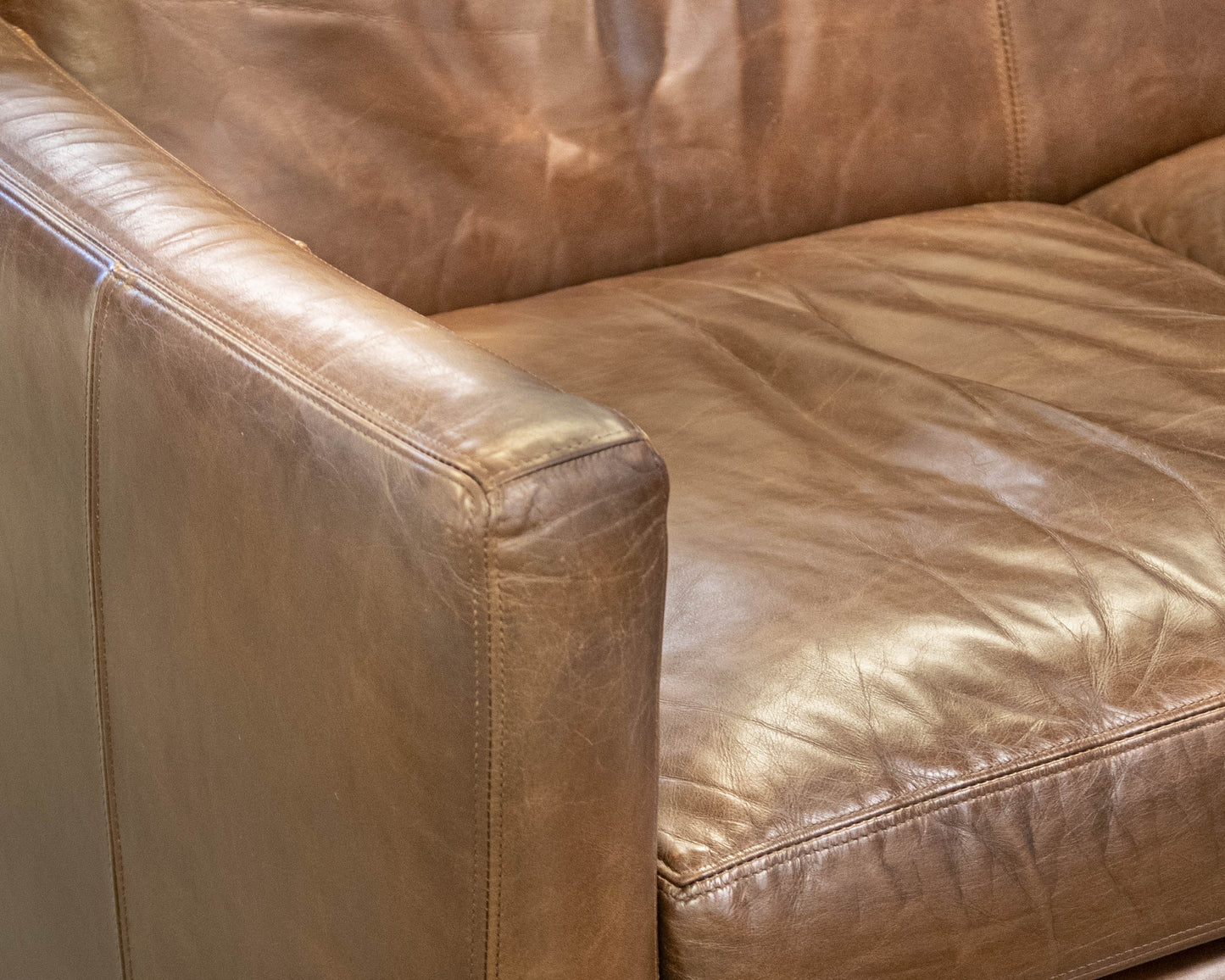 Boston Interiors Brown Leather Tightback 3-Cushion 77" Sofa