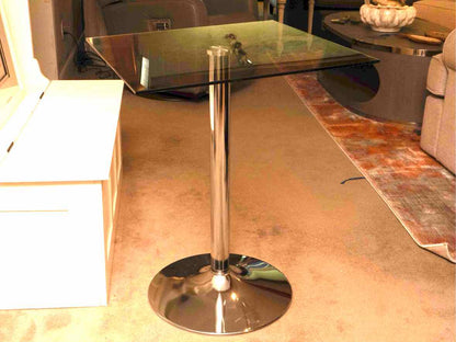 Glass Top Chrome Pedestal Dining Table