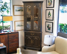 Canadel Black Distressed Corner Cabinet Featuring Glass Display Doors