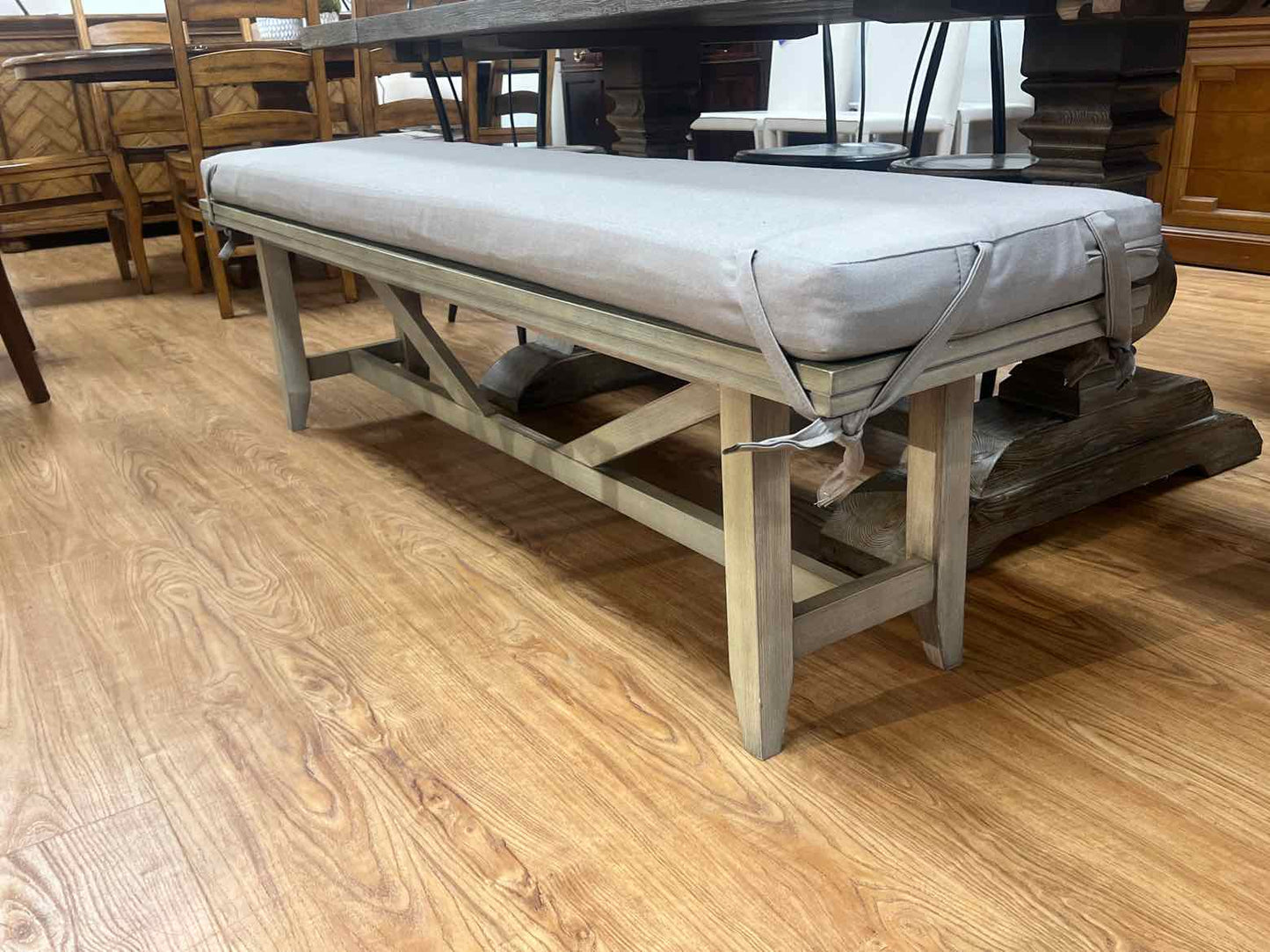 Trestle Grey Wash Dining Bench