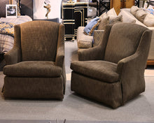 Pair of Jessica Charles Swivel Chairs in Brown Chenille
