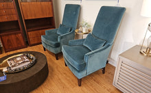 Camden Collection for Arhaus Pair of Teal Velvet Tall Highback Chairs