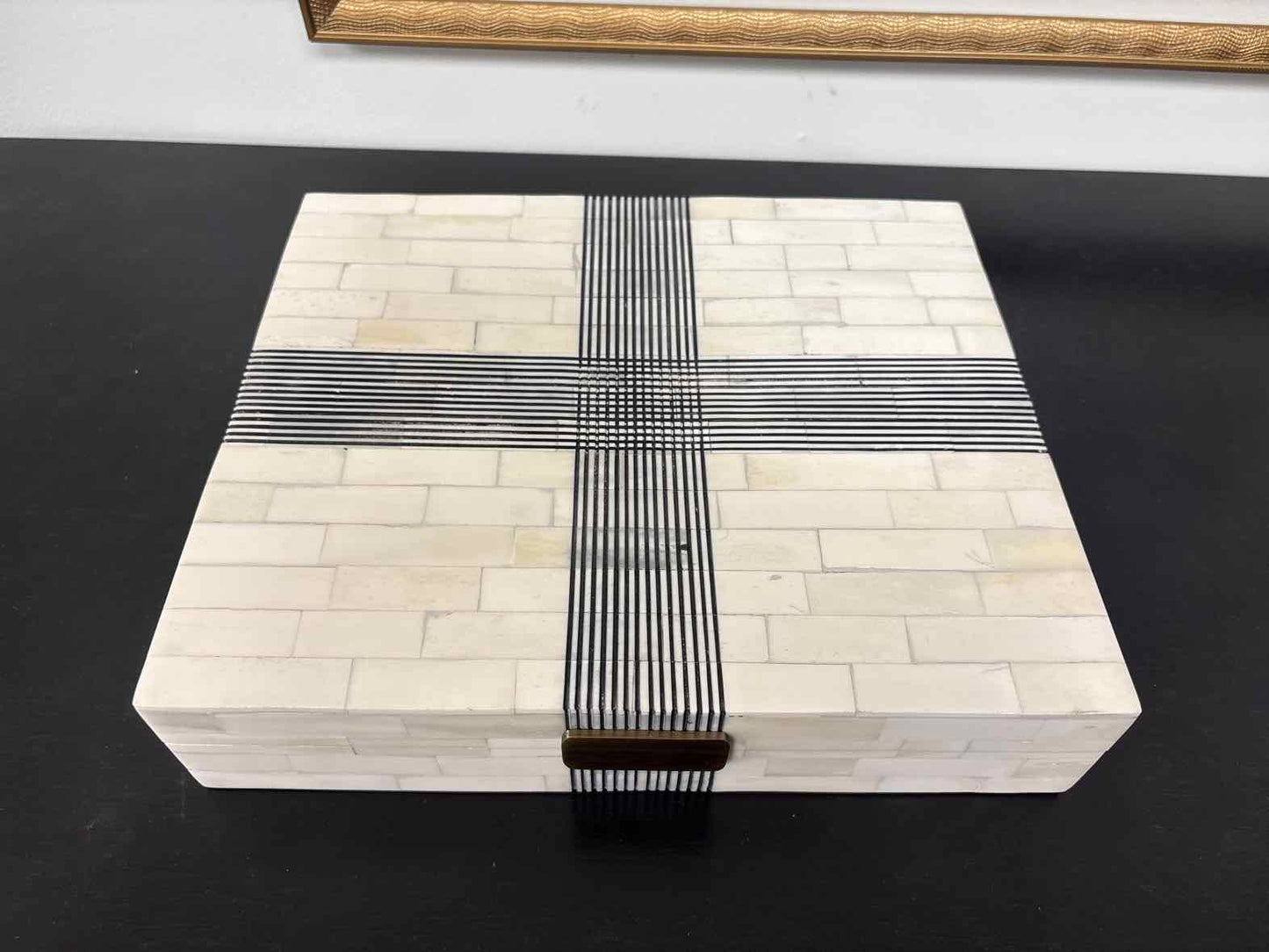Medium Decorative Box with Bone & Black Cross Hatching