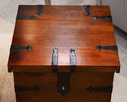 Mahogany and Metal Sliding Top Trunk