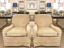 Pair of Baker Sage & Ivory Hexagon Design Upholstered Swivel  Chairs