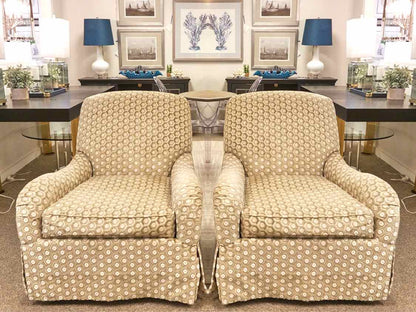 Pair of Baker Sage & Ivory Hexagon Design Upholstered Swivel  Chairs