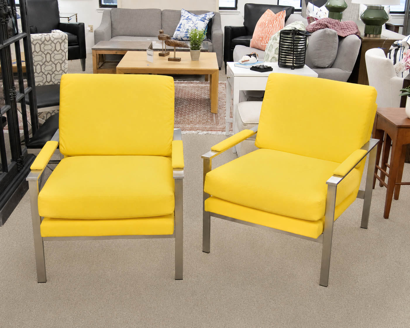 Pair of Ethan Allen 'Jericho' Mid Century Style Arm Chairs