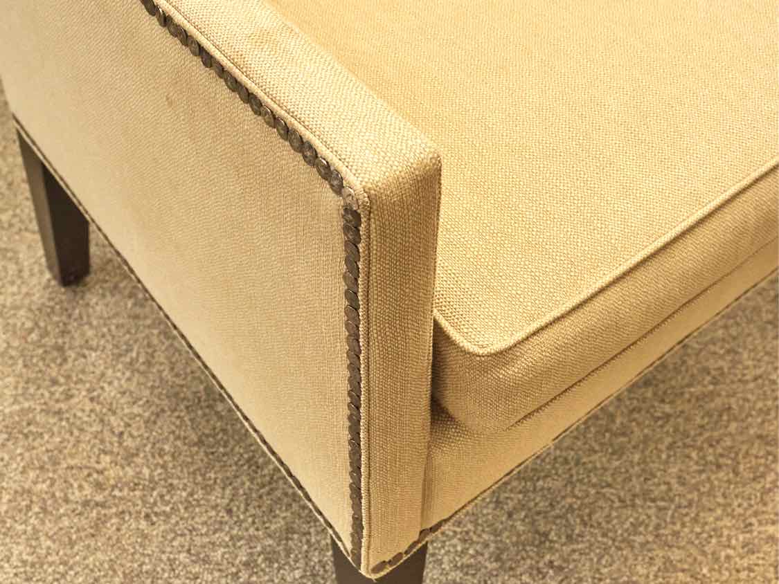 Pair of Lee Industries Host Dining Chairs in Wheat Woven with Bronze Nailheads