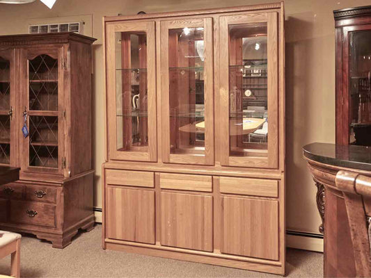 Vermont Hale  Oak Glass Doors  3 Drawer 3 Door & Glass Shelves  Hutch