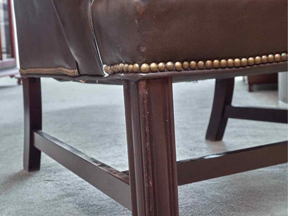 Pair Of Sam Moore 'Walnut Brown' Leather Wing Back Nailhead Trim Chairs