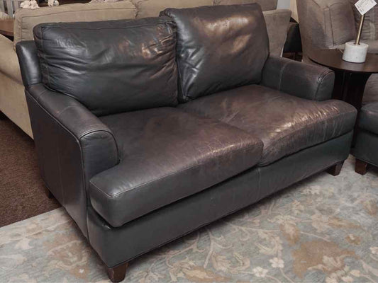 Bradington Young  Blue Grey Leather 2 Cushion Loveseat