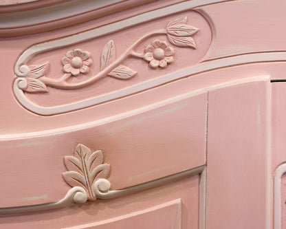 Hand Carved Pink Painted Armoire