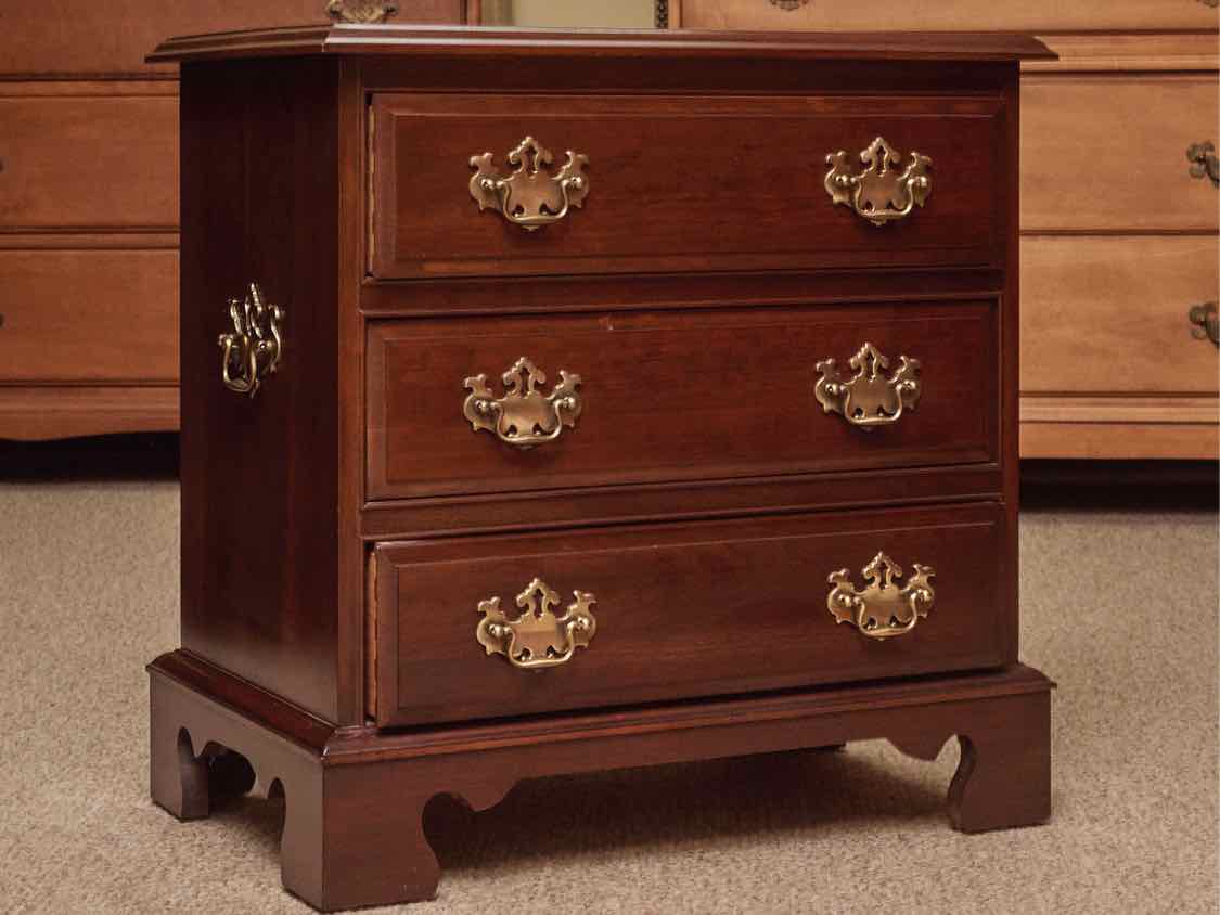Cherry Chippendale 3 Drawer Nightstand