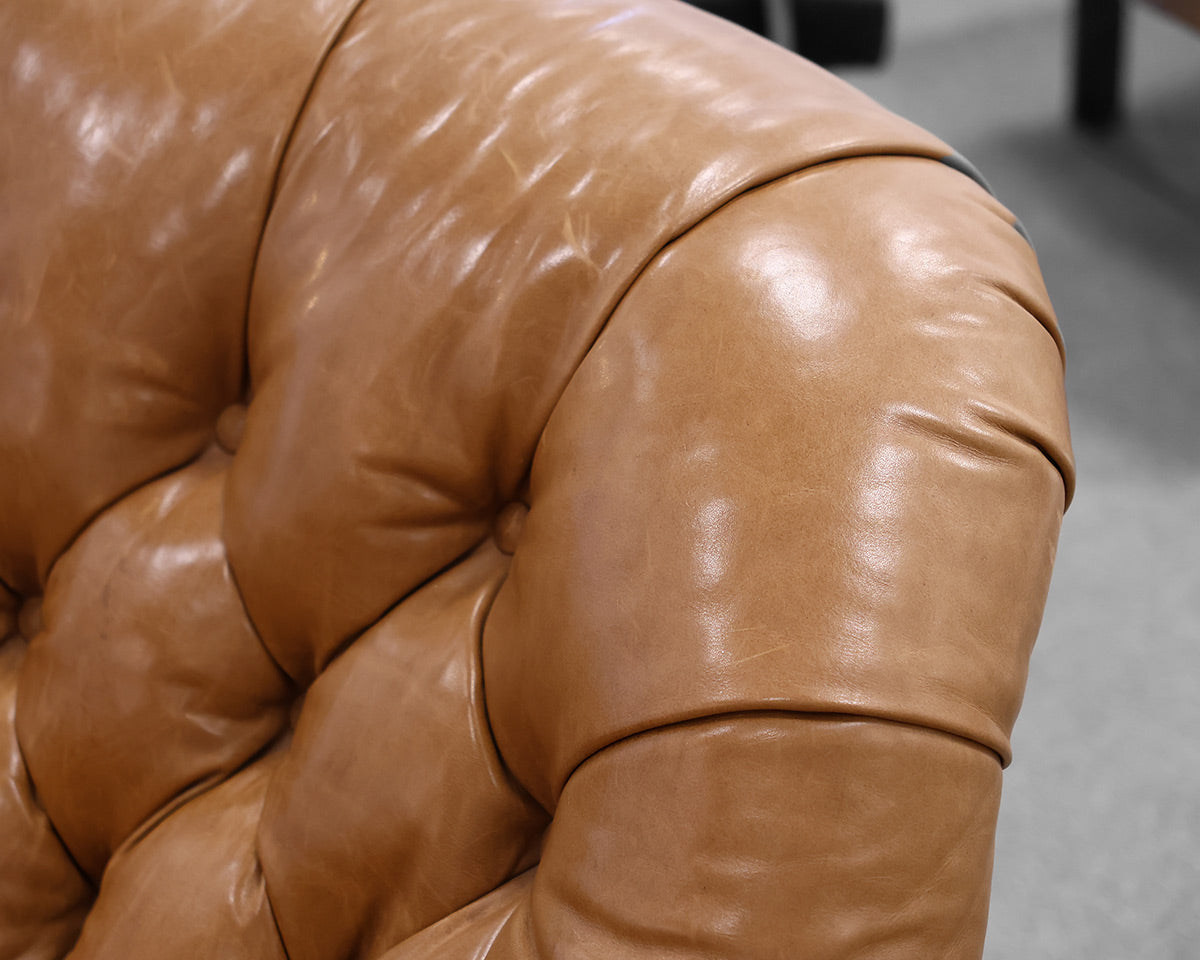 Baker Caramel Leather Tufted Chair w/ Ottoman