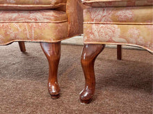 Pair of Toile Upholsterd Wing Back Chairs Includes Toss Pillow