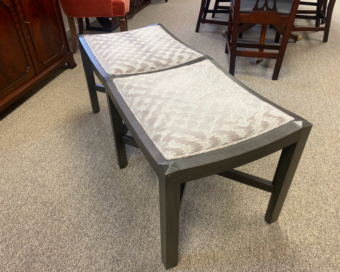 Lee Industries Bench with Blush & Ivory Flame Velvet in Dark Grey Frame