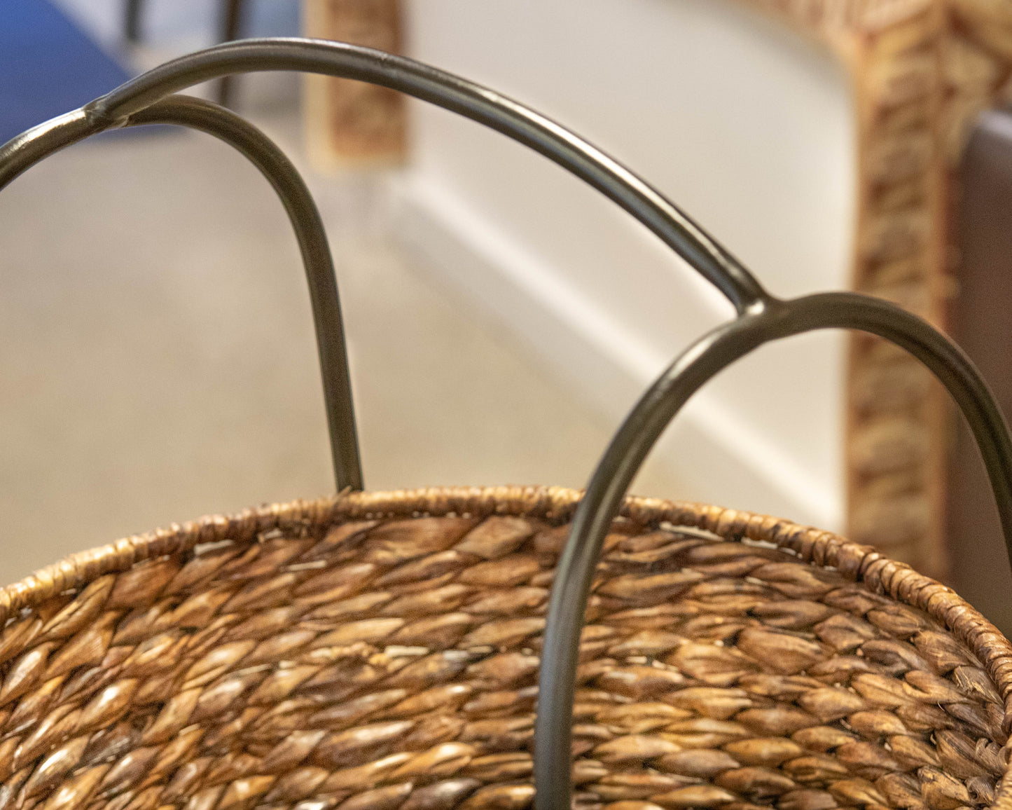 Black Metal Stand with 3 Wicker Baskets