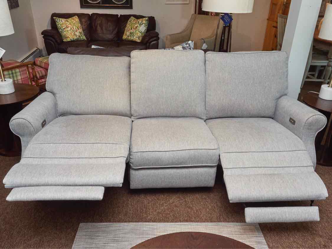 Zhejiang Home Silver Gray Upholstered 3 Cushion 2 Seat Power  Recliner Sofa