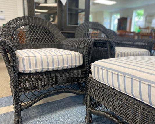 Serena & Lily Pair of 'Kiawah' Chairs W/ Ottoman