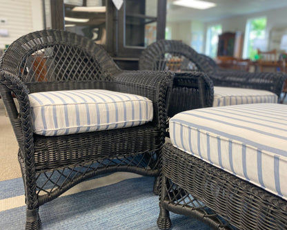 Serena & Lily Pair of 'Kiawah' Chairs W/ Ottoman