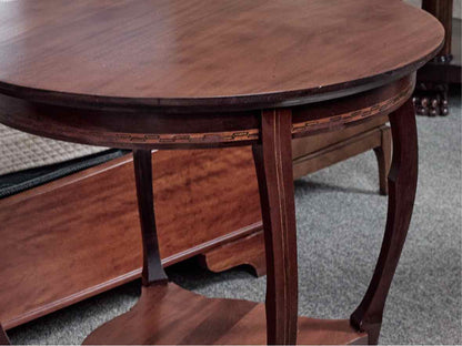 Mahogany Round Accent Table with Shelf