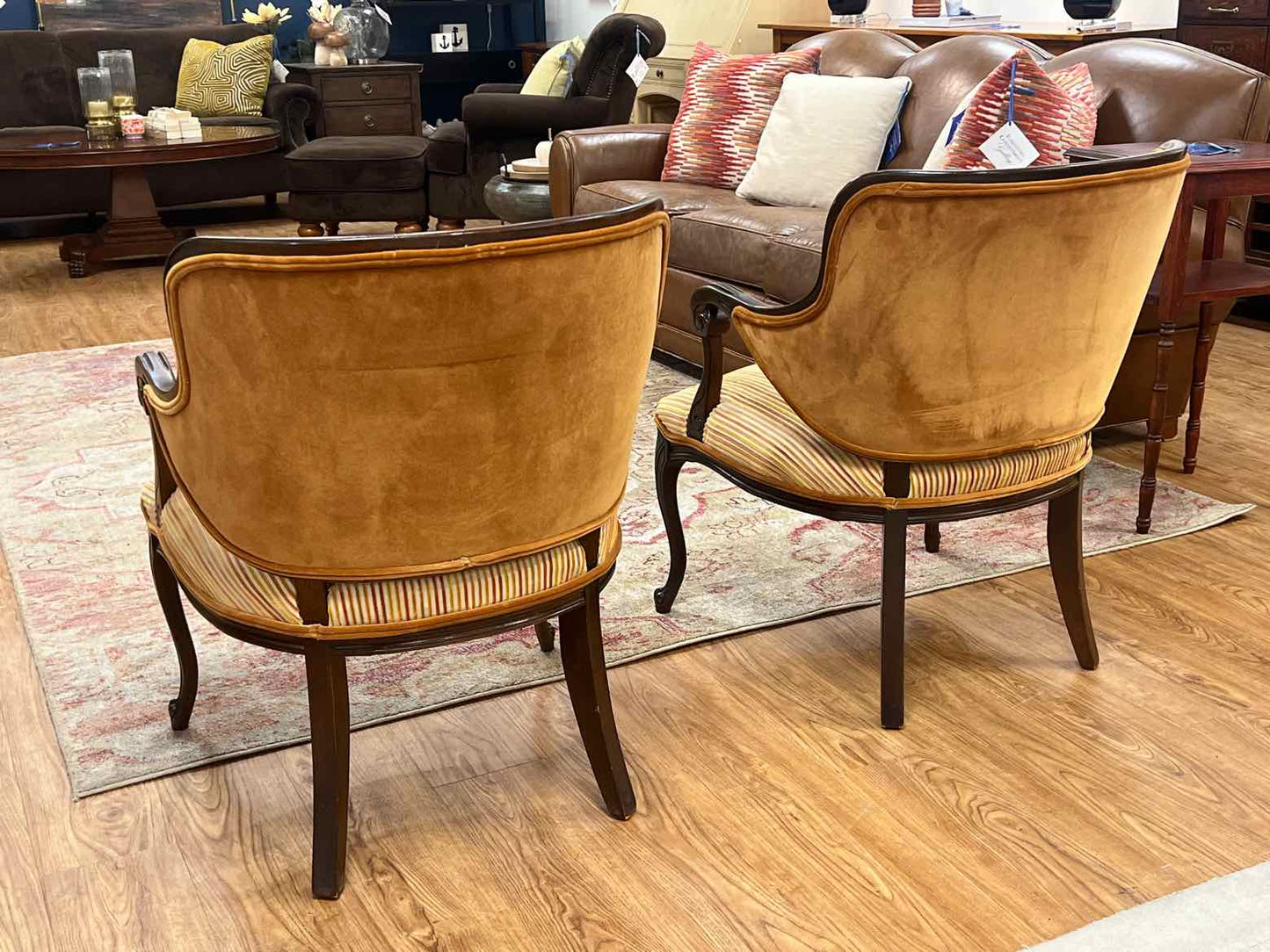 Pair of Striped Bergere Chairs
