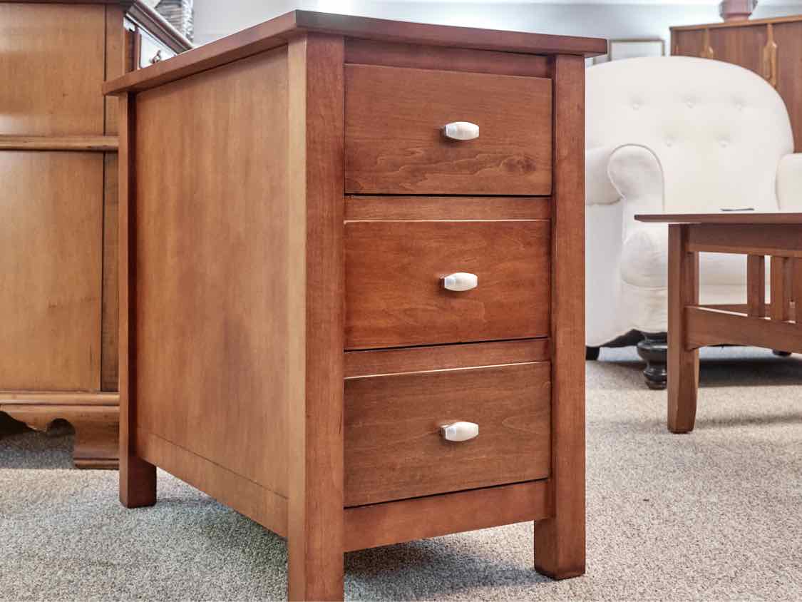 Cherry Stain Three Drawer Nightstand