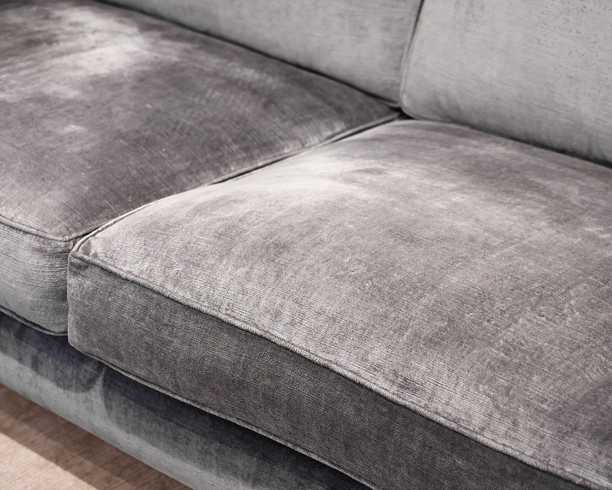 Gray Sofa w/ Rolled Arms and Spindle Wood Feet w/ Gold Casters