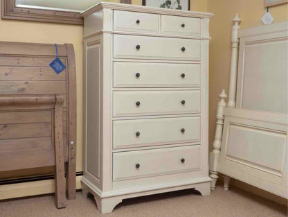 Ivory Finish 7 Drawer Tall Chest with Dark Pewter Finish Knobs