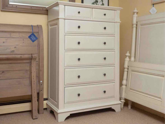 Ivory Finish 7 Drawer Tall Chest with Dark Pewter Finish Knobs