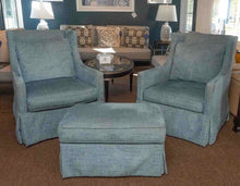 Pair Lee Industries Wing Back Swivel Skirted  Chairs & Ottoman