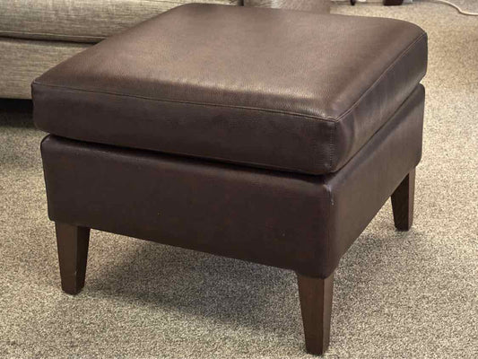Square Embossed Leather Ottoman in Dark Brown