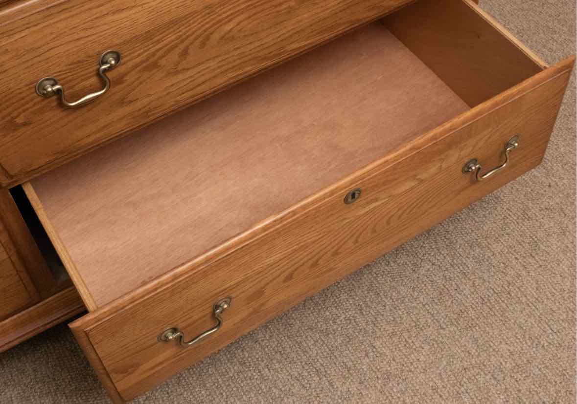 Kincaid Oak 10 Drawer Triple Dresser with Wall  Oak Landscape Mirror