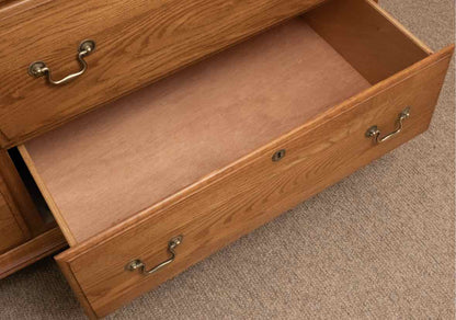 Kincaid Oak 10 Drawer Triple Dresser with Wall  Oak Landscape Mirror