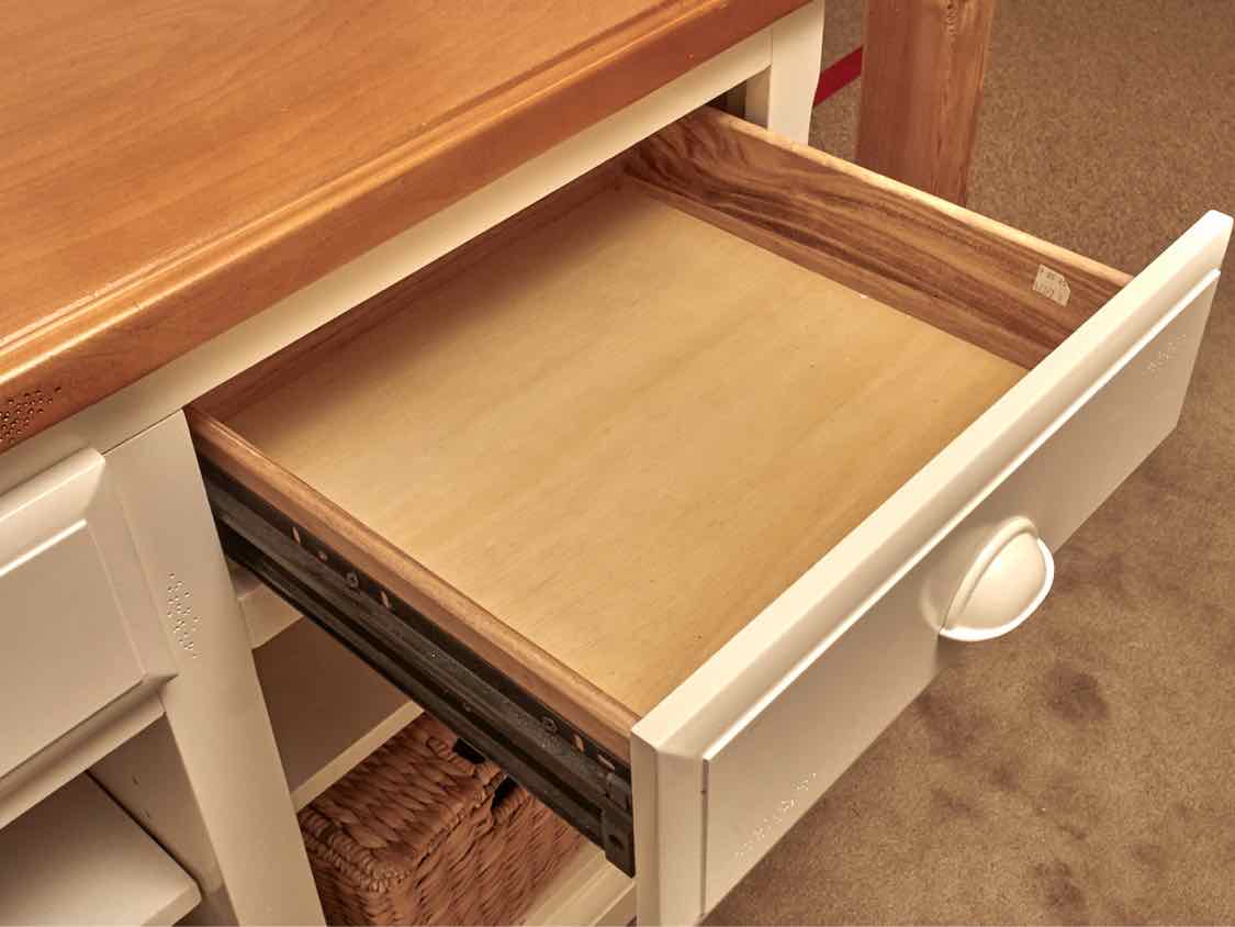 White Media Furniturewith Maple Top with 3 Drawers & 3 Cubbies