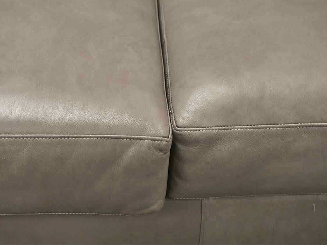 Grey Leather 3 Piece Sectional with Bench Seat Cushions