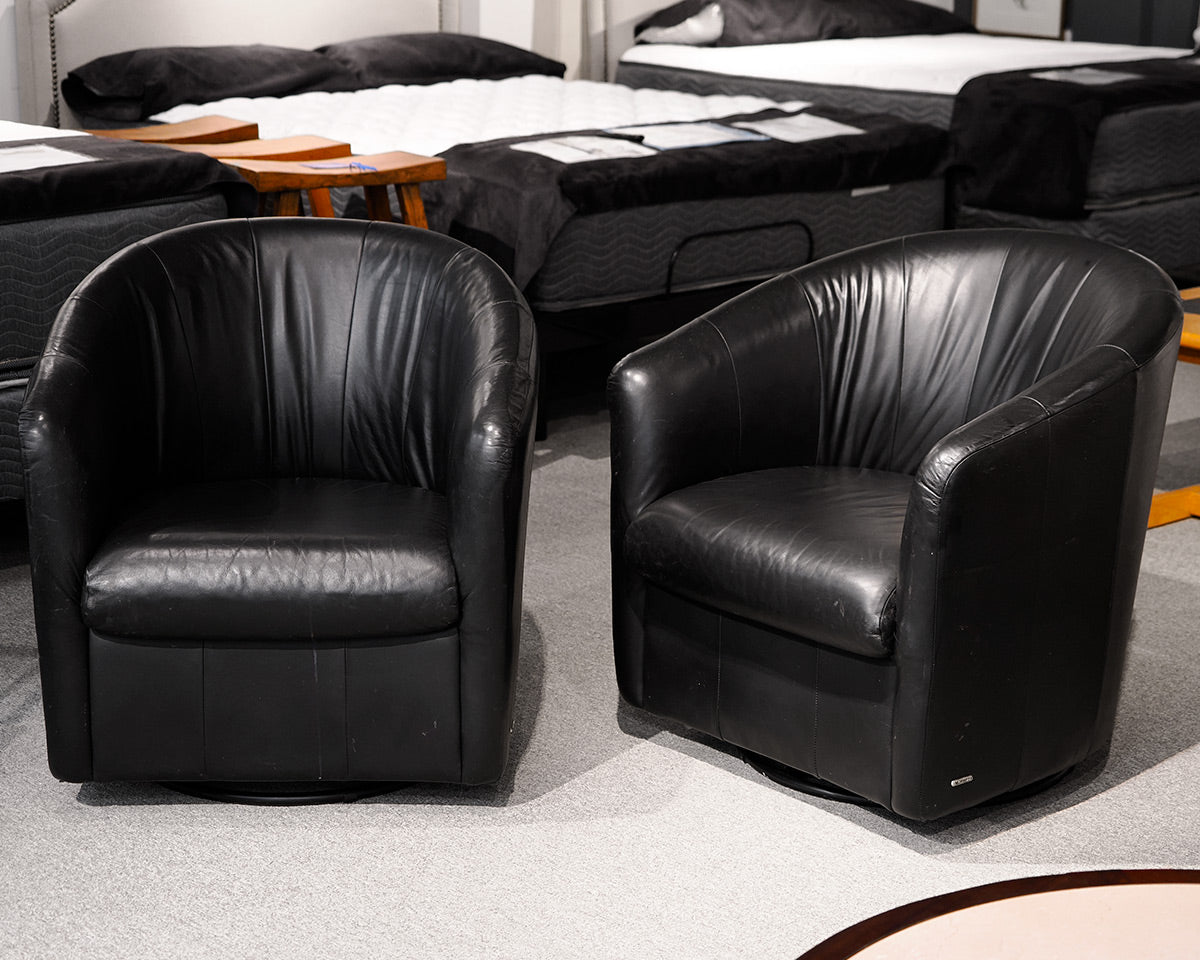 Pair of Natuzzi Barrel Leather Chairs