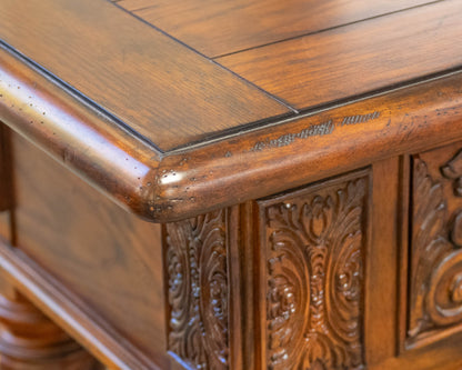 Broyhill Carved Oak Buffet Table W/ 2 Darwers On Spiral Barley Twist Legs