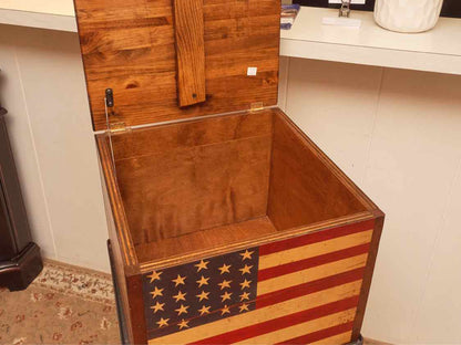 Painted American Flag Wooden BoX On Metal Stand