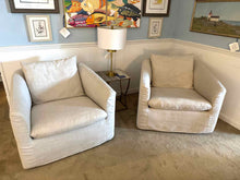 Pair Of Joss & Main  'Menta' Swivel  Barrel 'Effie'  Linen Slip Covered Chairs