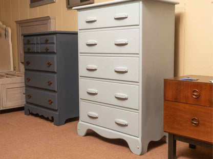 Solid Maple 5 Drawer With Wooden Knobs In Fog Blue Finish Chest