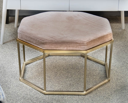West Elm Roar + Rabbit Geo Ottoman in Blush Velvet on Soft Gold Frame